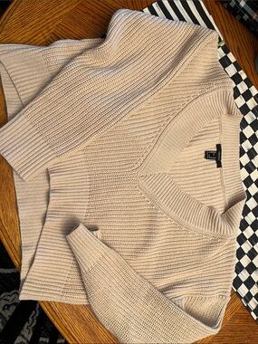 Forever 21 Cream V-Neck Chunky Knit Sweater